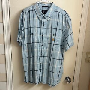 Carhartt Men’s Light Blue Plaid Short Sleeve Button-Down Shirt